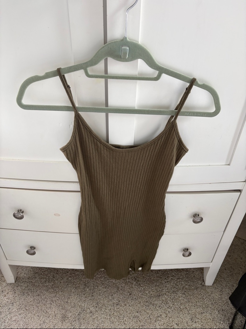 SHEIN Olive Ribbed Spaghetti Strap Mini Dress XS